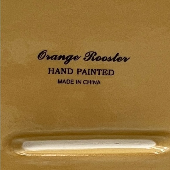 MAXCERA CORP Orange Rooster Square Plate Sunflowers Floral Edge Pattern Farmcore - Picture 3 of 8